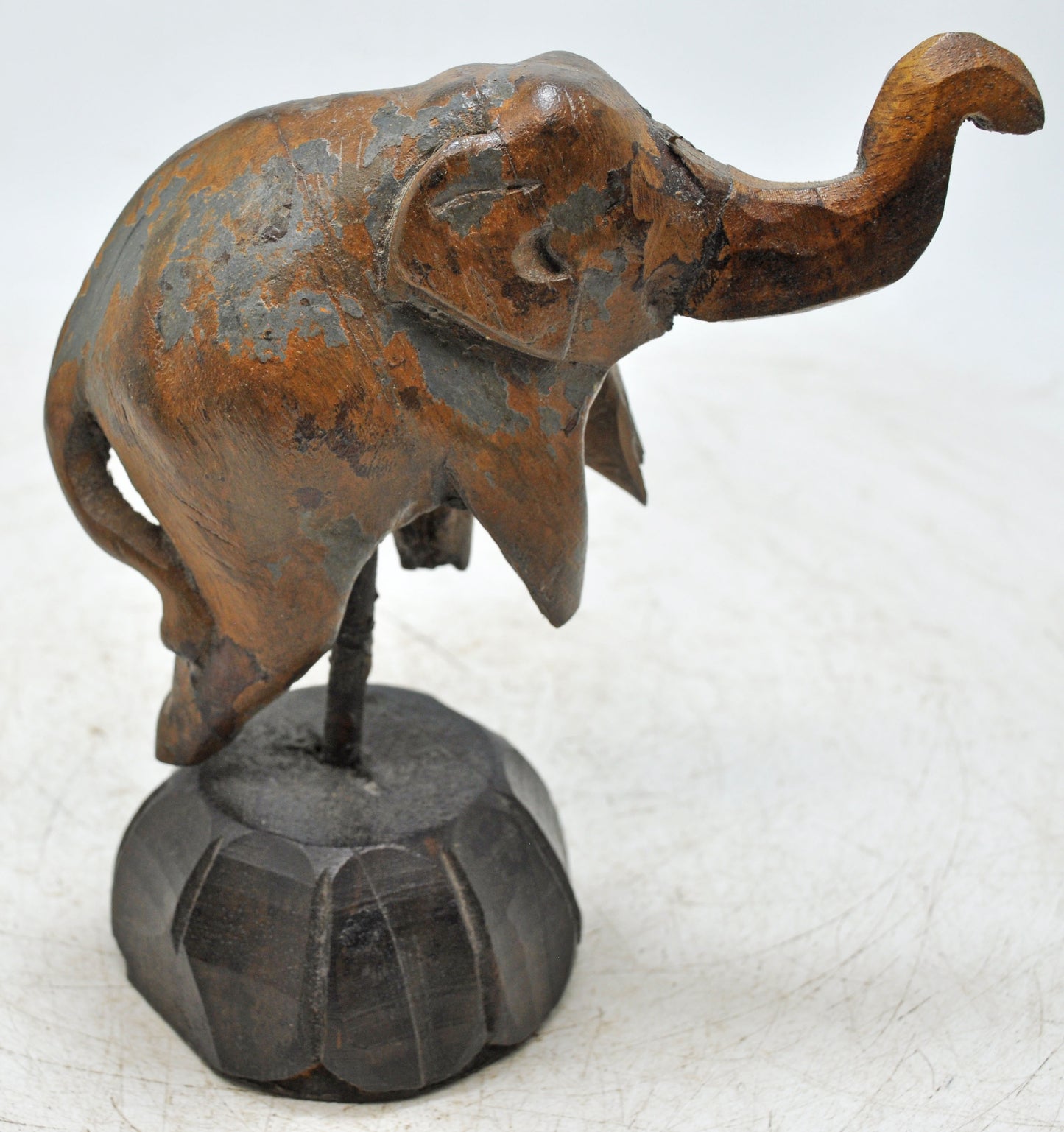 Vintage Wooden Elephant Figurine Original Old Hand Carved