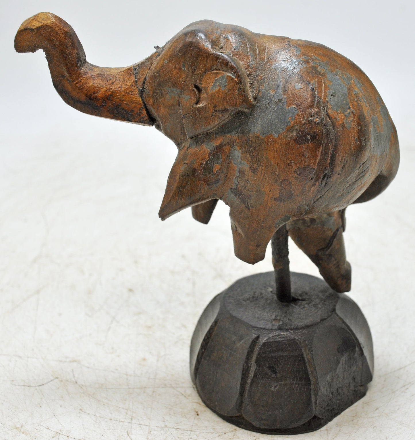 Vintage Wooden Elephant Figurine Original Old Hand Carved