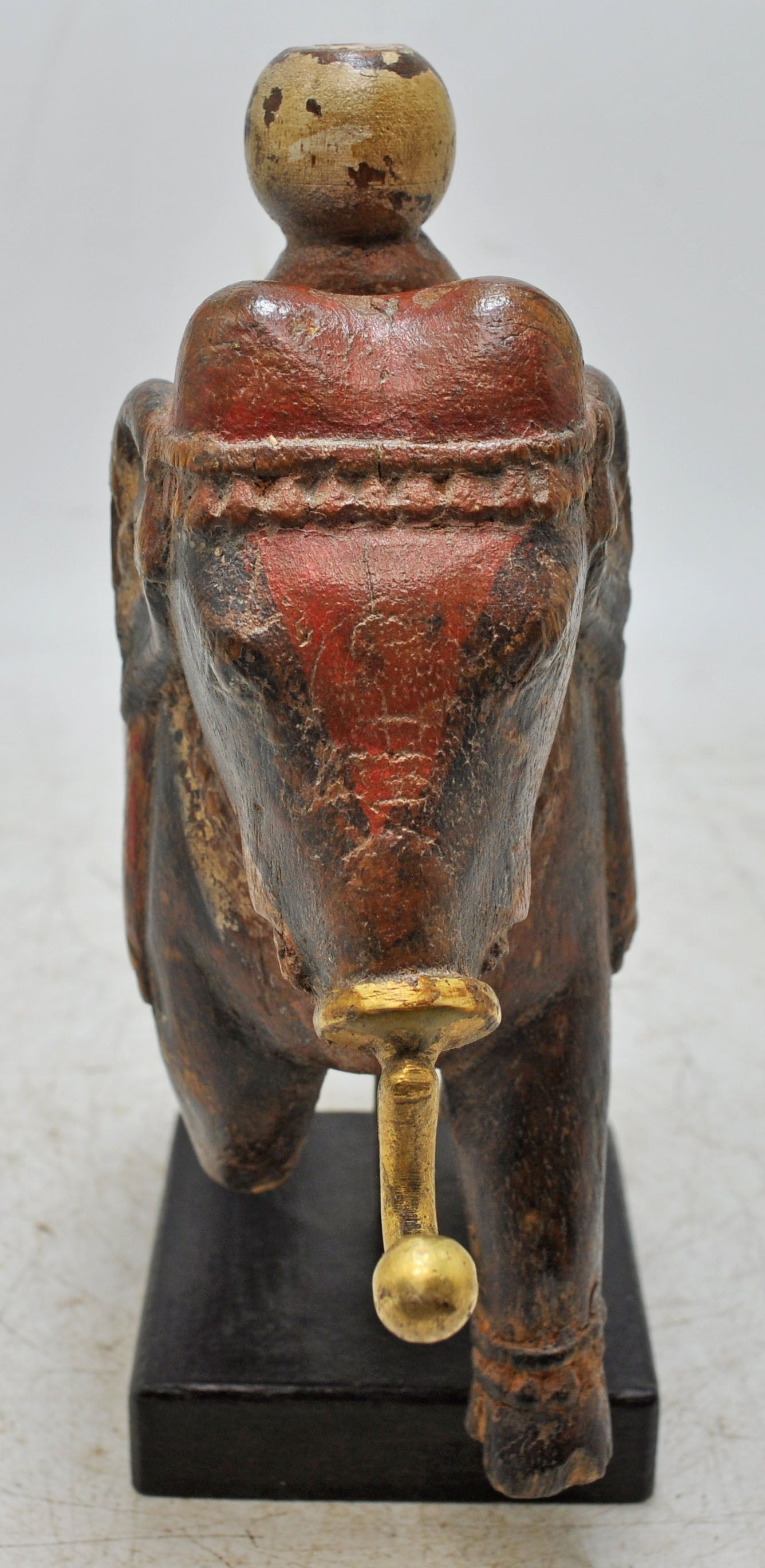 Vintage Wooden Elephant With Rider Figurine Original Old Hand Carved