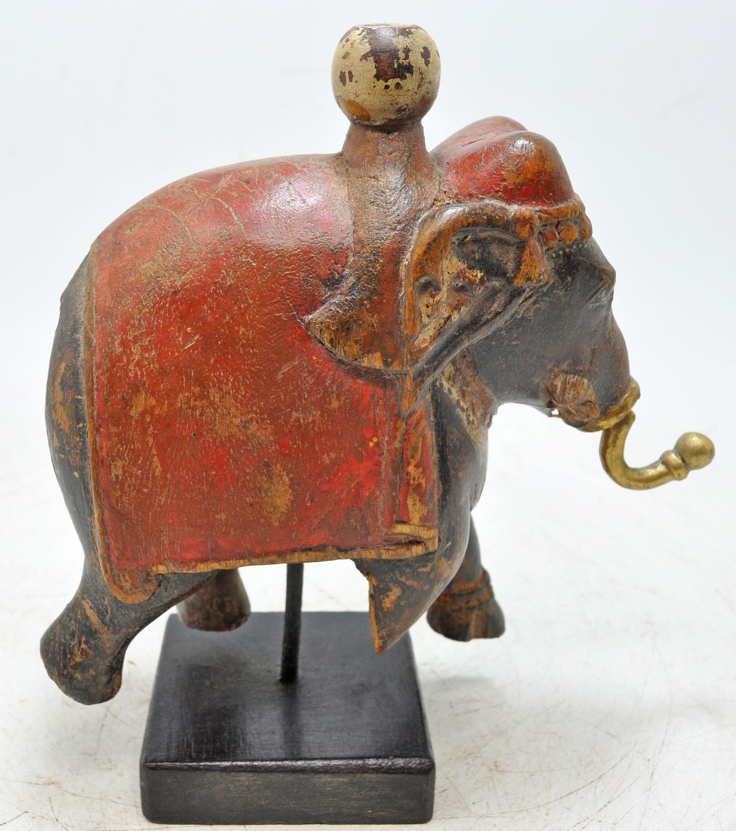 Vintage Wooden Elephant With Rider Figurine Original Old Hand Carved