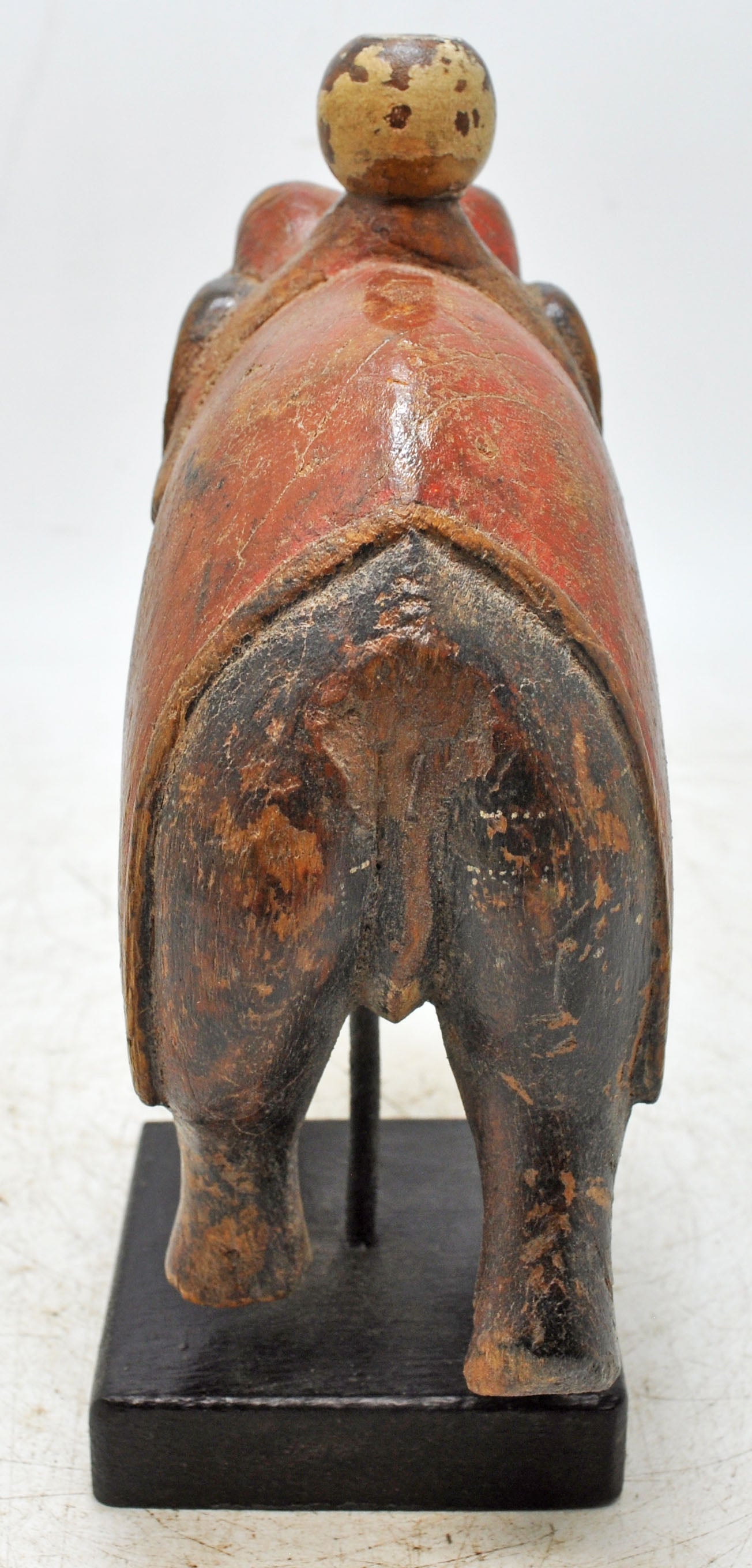 Vintage Wooden Elephant With Rider Figurine Original Old Hand Carved
