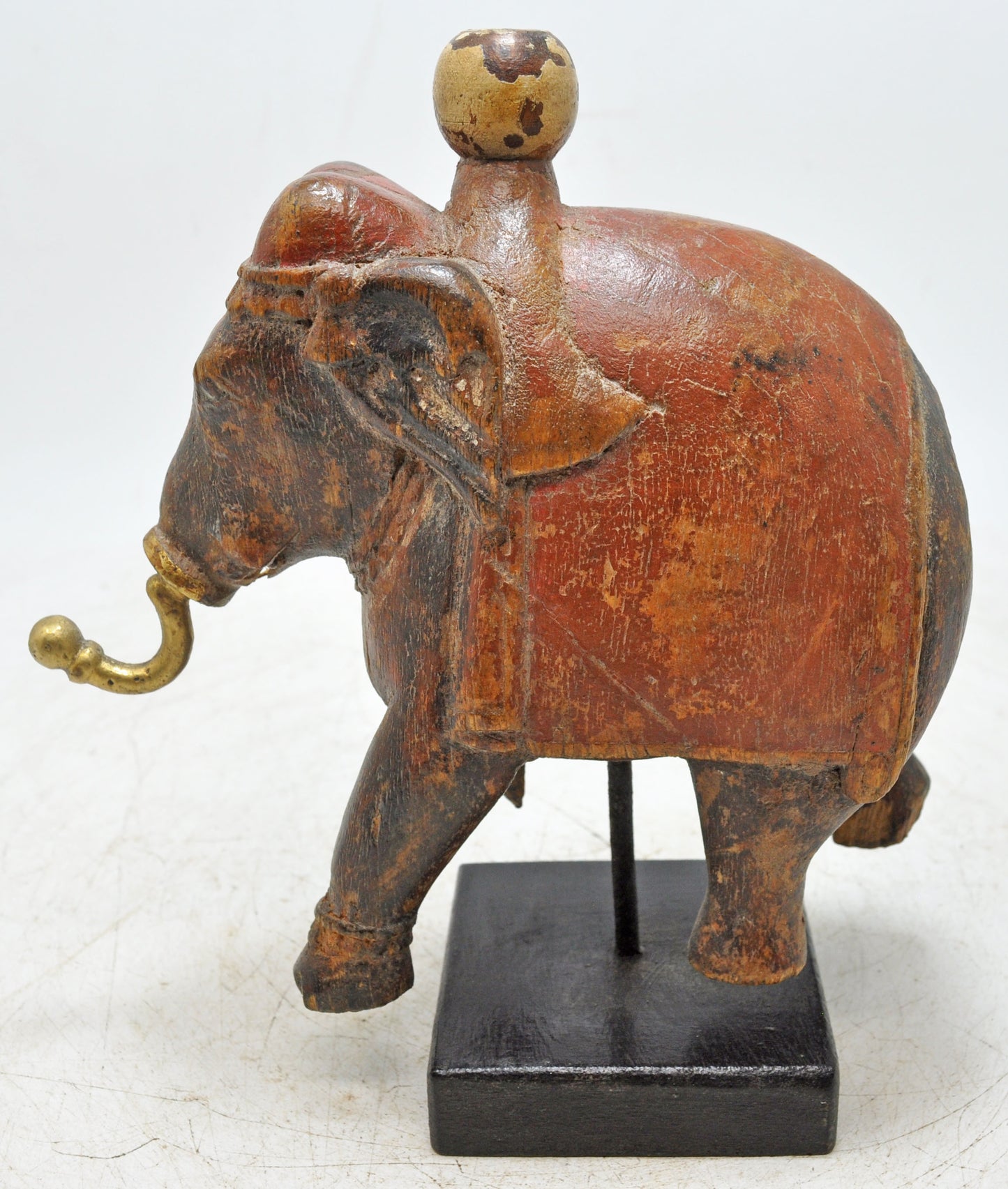 Vintage Wooden Elephant With Rider Figurine Original Old Hand Carved