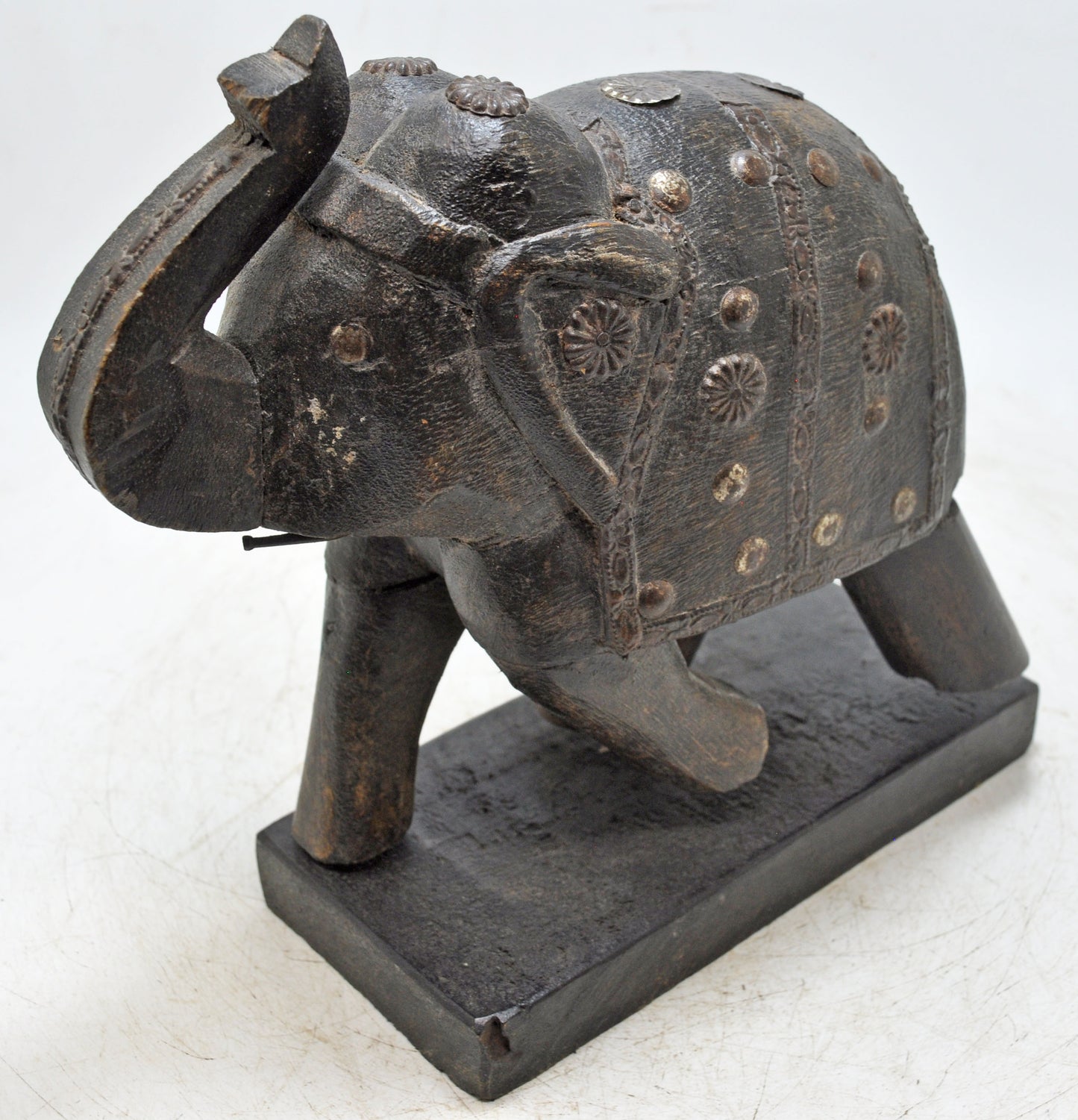 Vintage Wooden Elephant Figurine Original Old Hand Carved