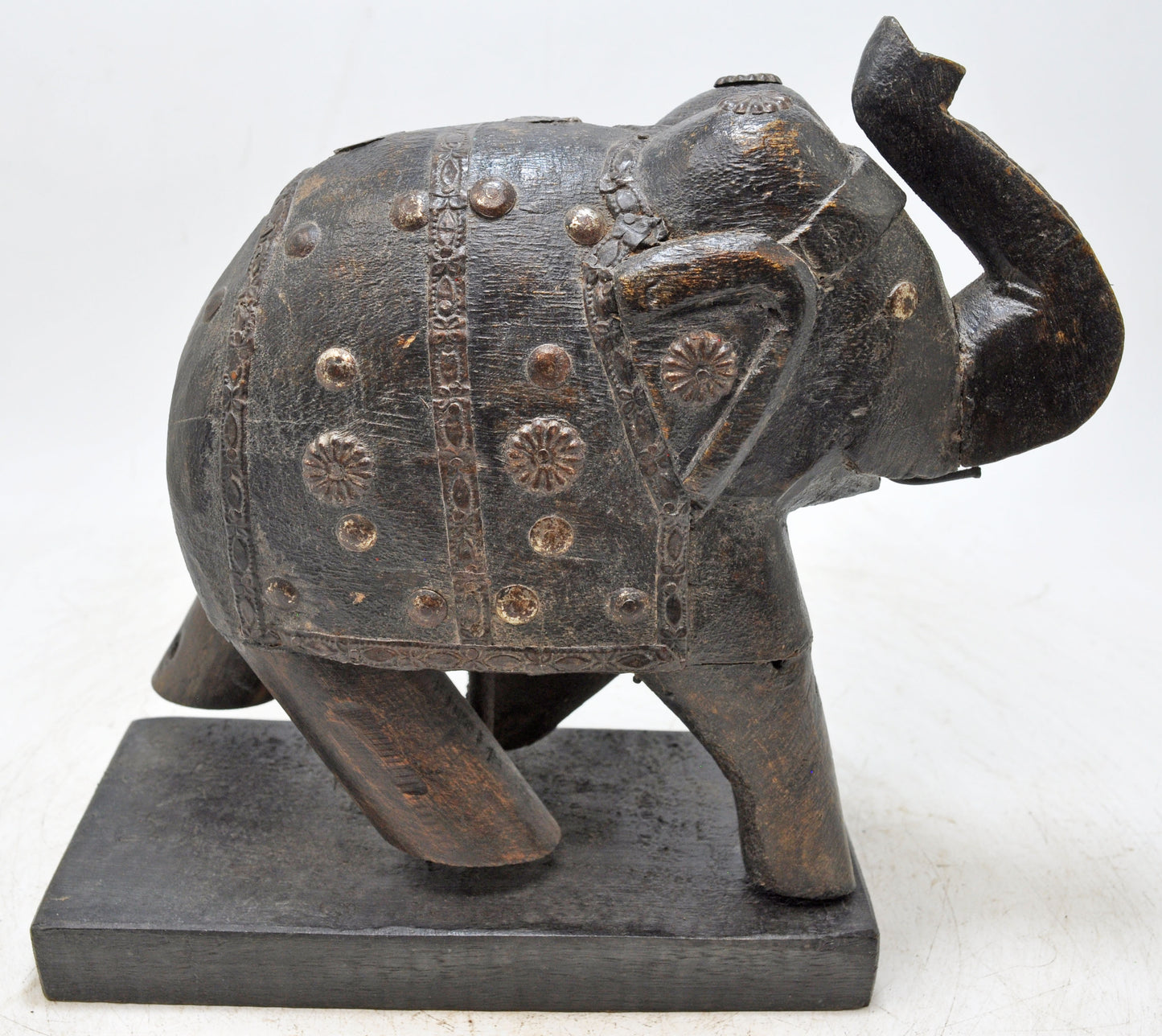 Vintage Wooden Elephant Figurine Original Old Hand Carved