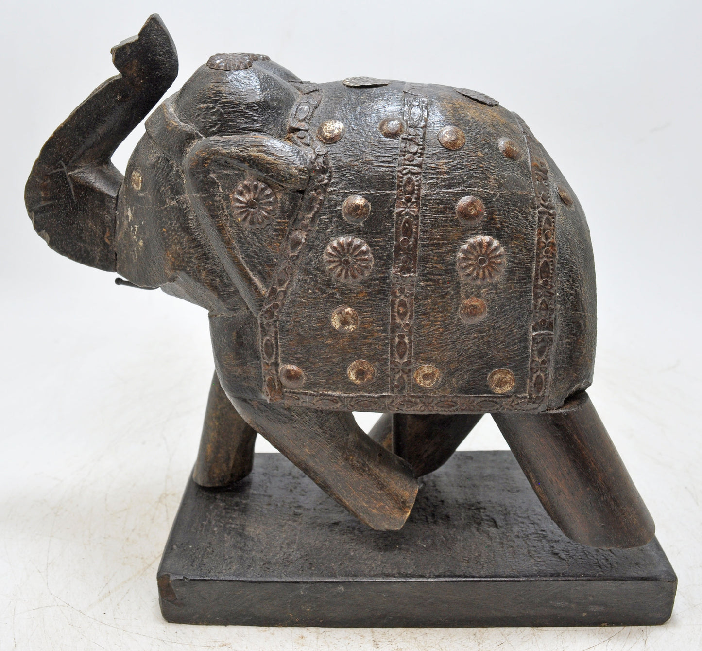 Vintage Wooden Elephant Figurine Original Old Hand Carved