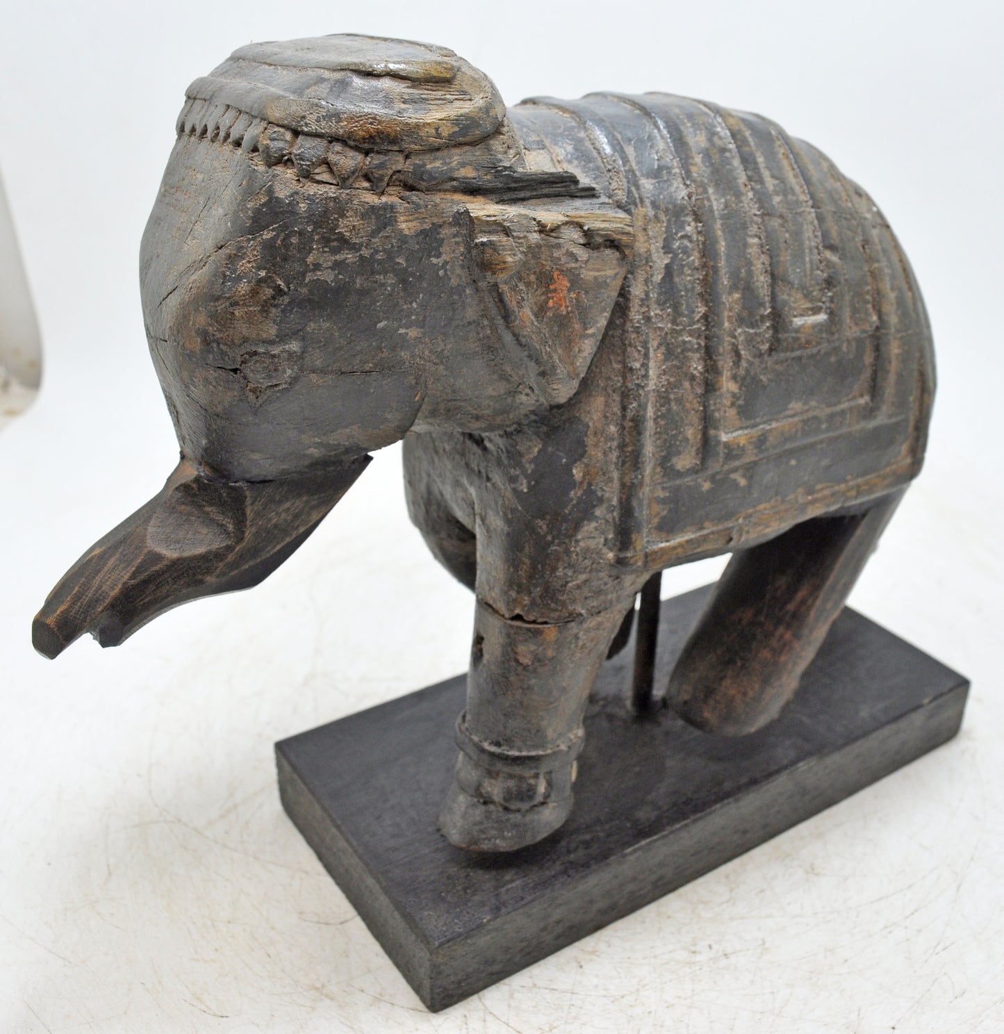 Vintage Wooden Elephant Figurine Original Old Hand Carved
