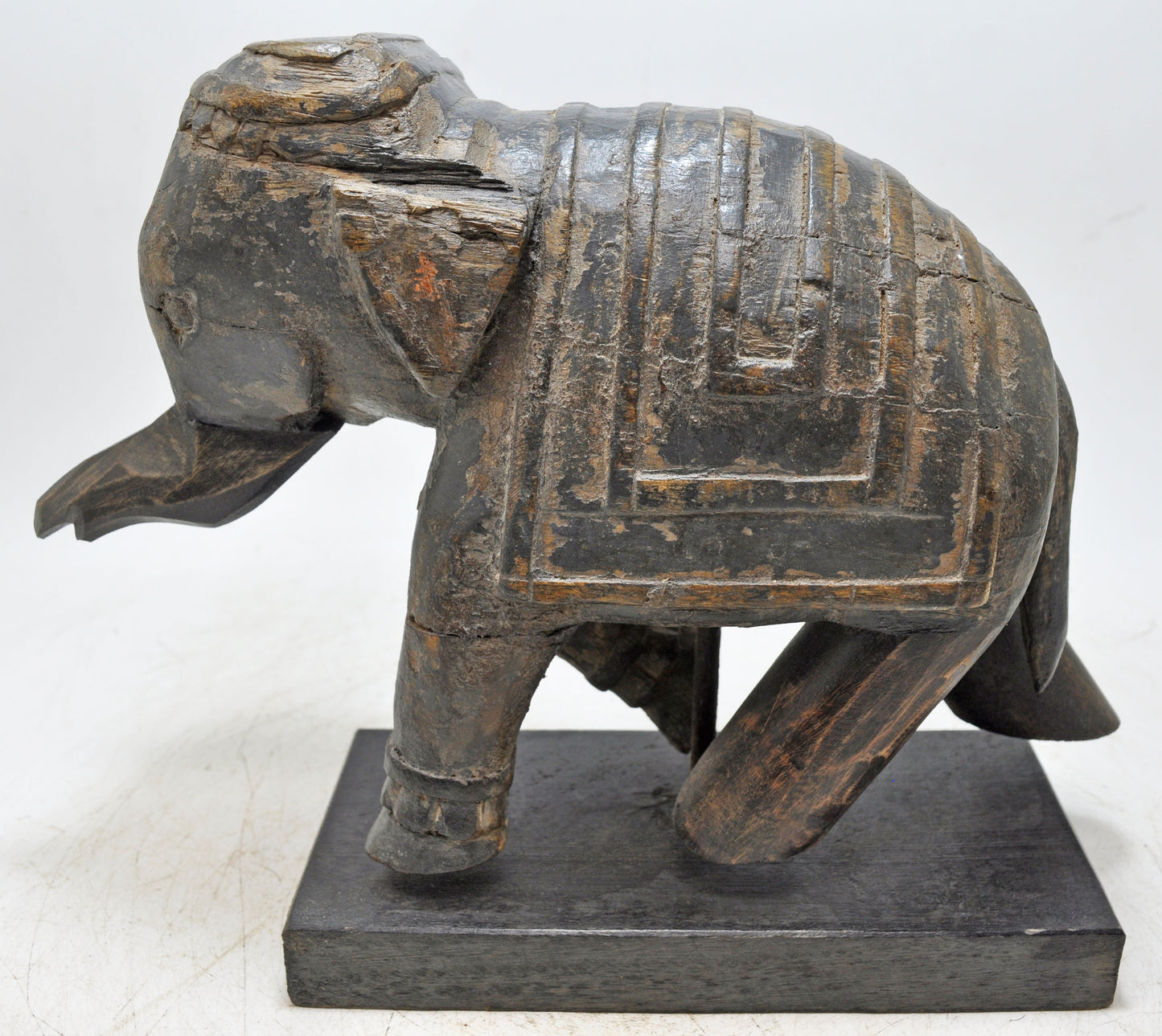 Vintage Wooden Elephant Figurine Original Old Hand Carved