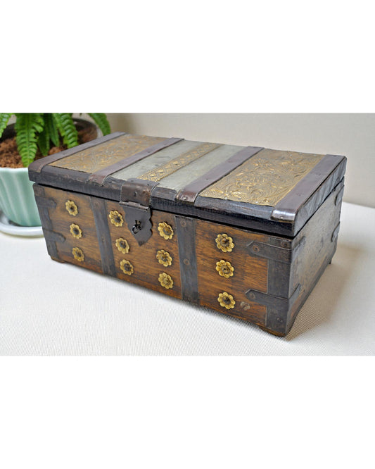 Vintage Wooden Storage Chest Box Original Old Hand Crafted Metal Fitted