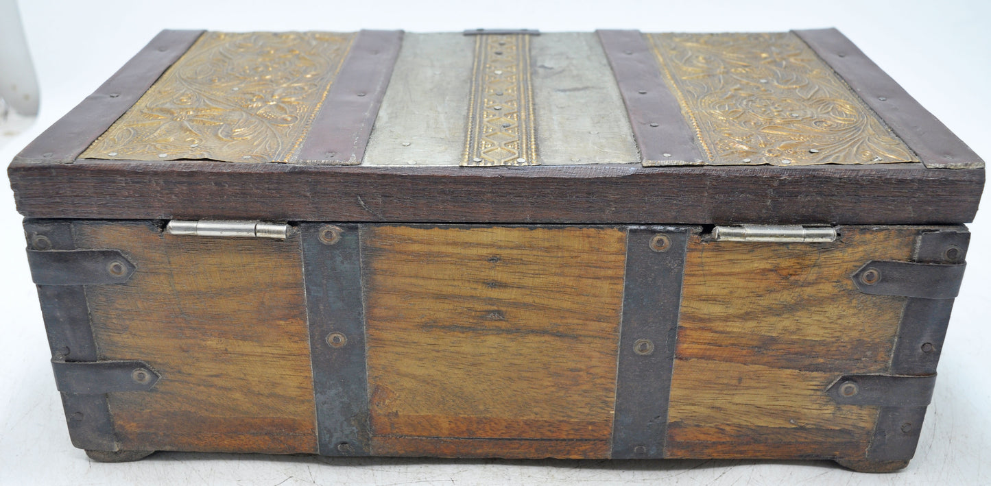 Vintage Wooden Storage Chest Box Original Old Hand Crafted Metal Fitted