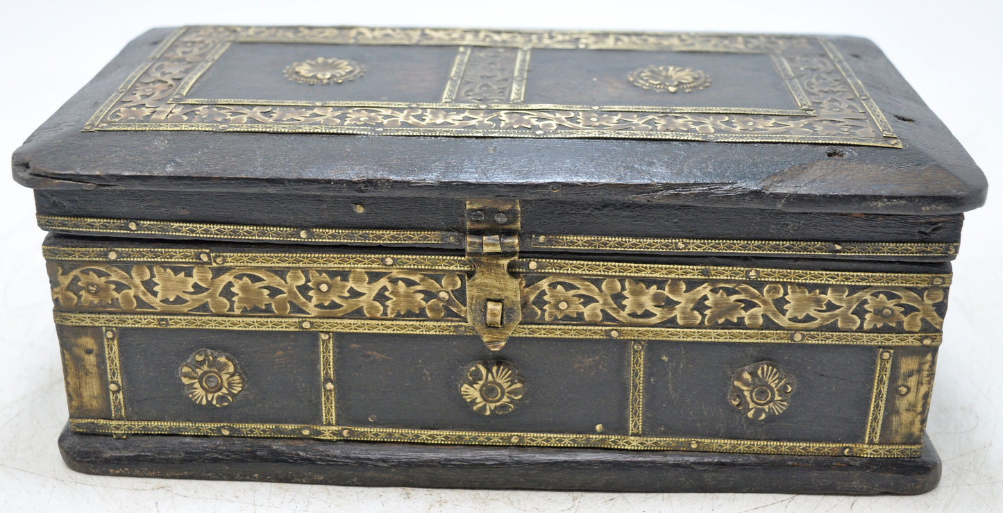 Vintage Wooden Storage Chest Box Original Old Hand Crafted Brass Fitted