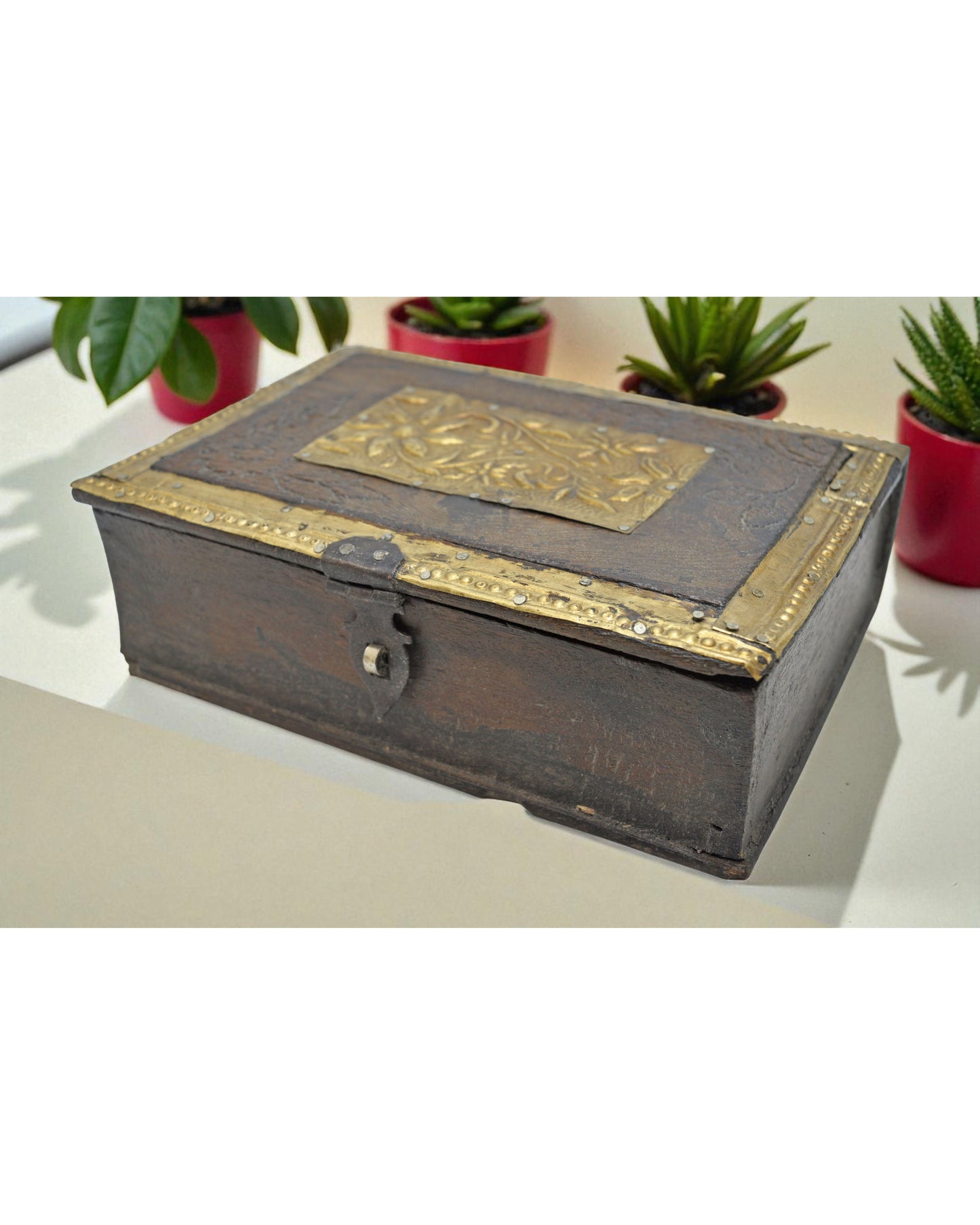 Vintage Wooden Storage Chest Box Original Old Hand Crafted Brass Fitted