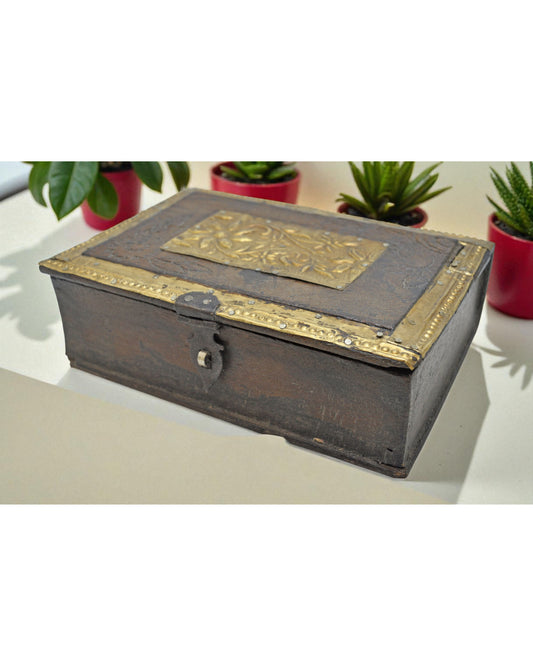 Vintage Wooden Storage Chest Box Original Old Hand Crafted Brass Fitted