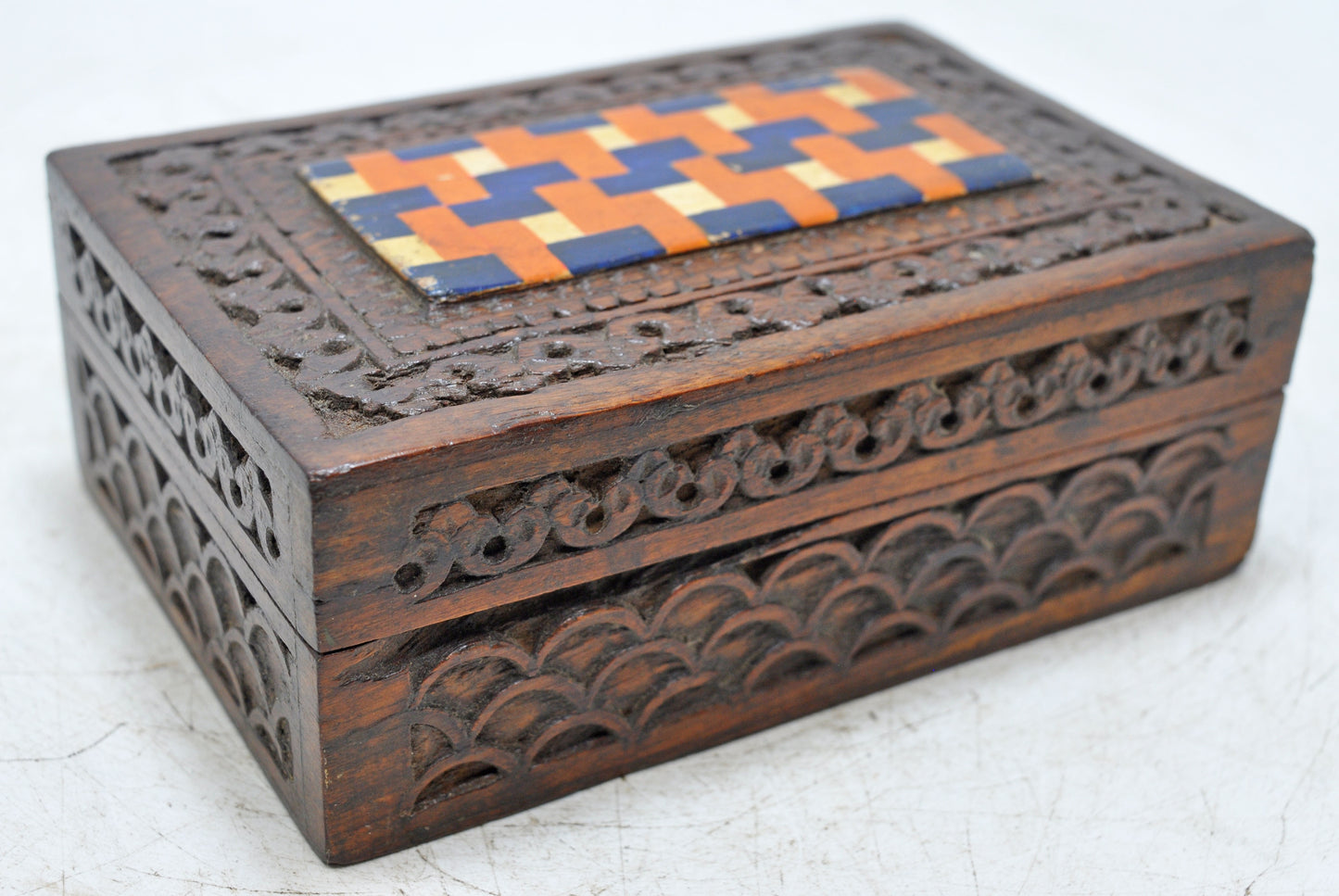 Vintage Wooden Small Storage Box Original Old Hand Crafted Carved