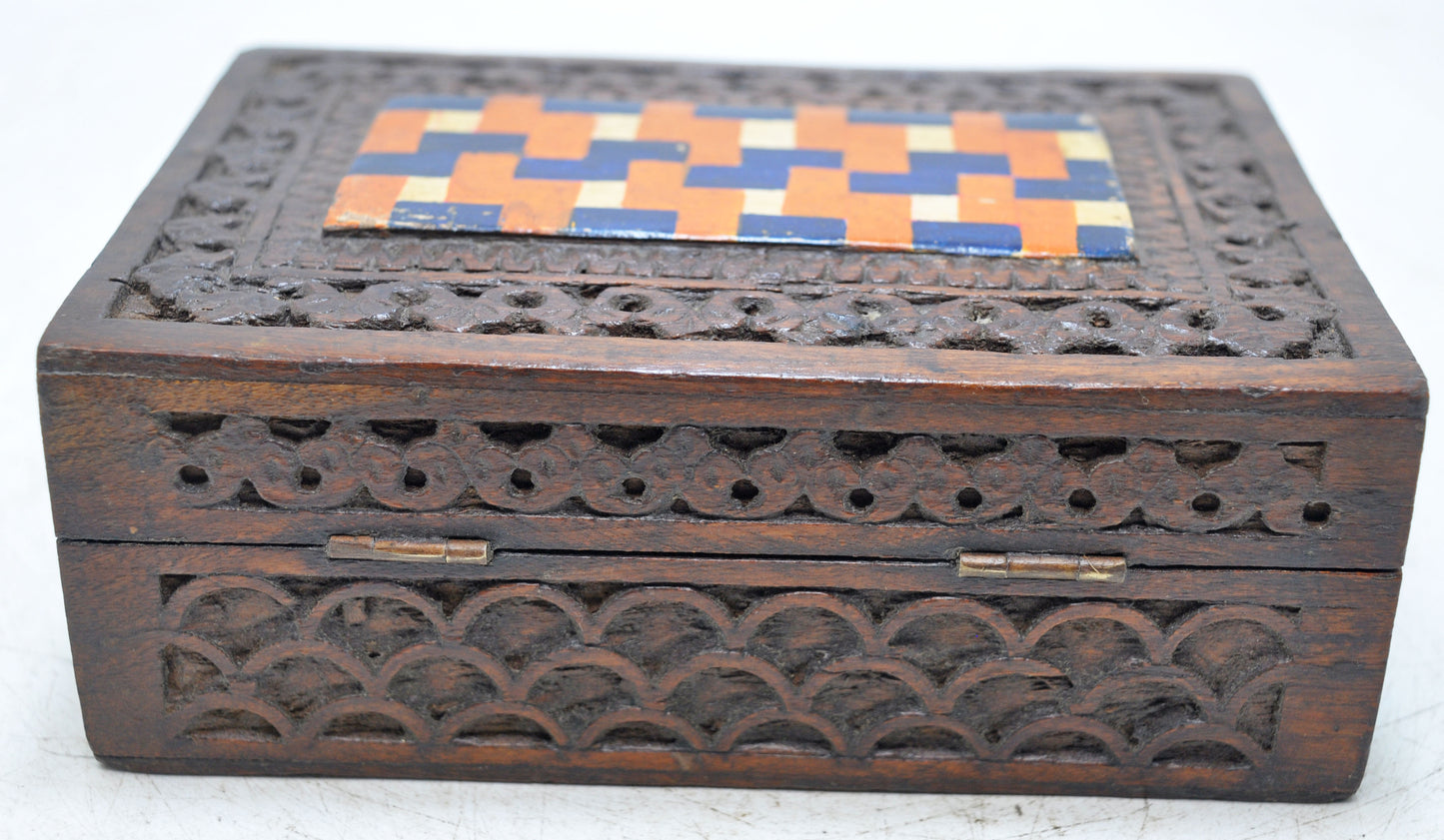 Vintage Wooden Small Storage Box Original Old Hand Crafted Carved