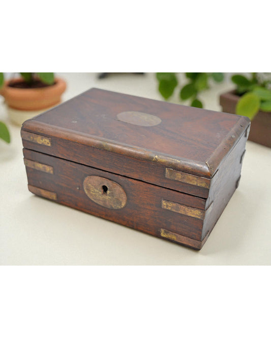 Vintage Wooden Small Storage Box Original Old Hand Crafted Brass Fitted