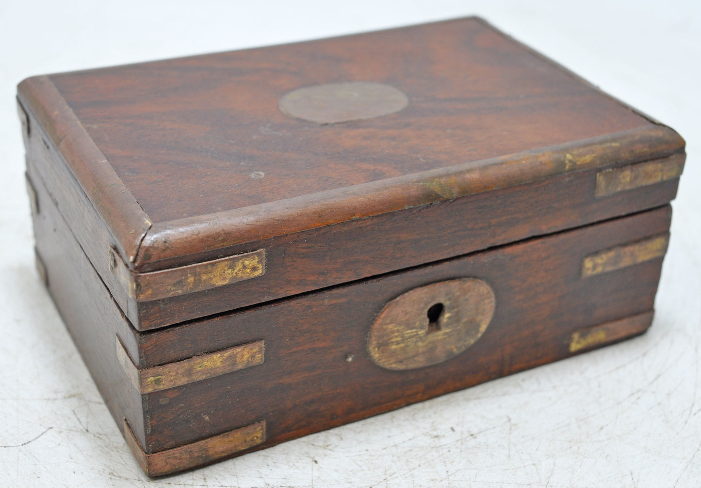 Vintage Wooden Small Storage Box Original Old Hand Crafted Brass Fitted