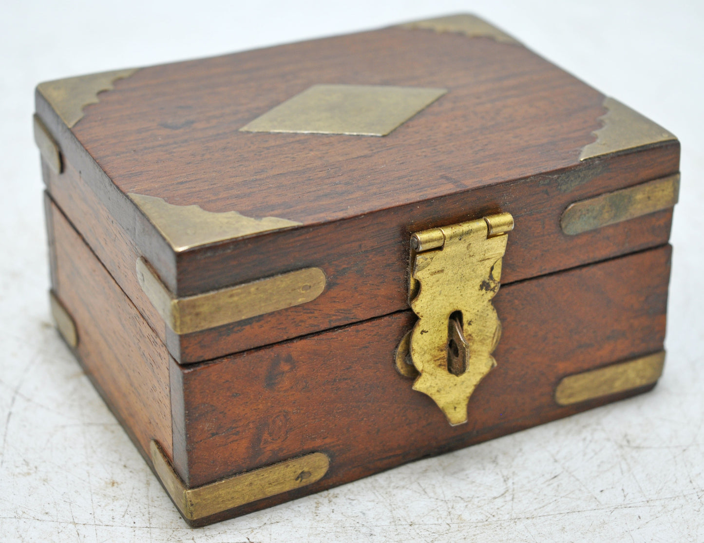 Vintage Wooden Small Storage Box Original Old Hand Crafted Brass Fitted