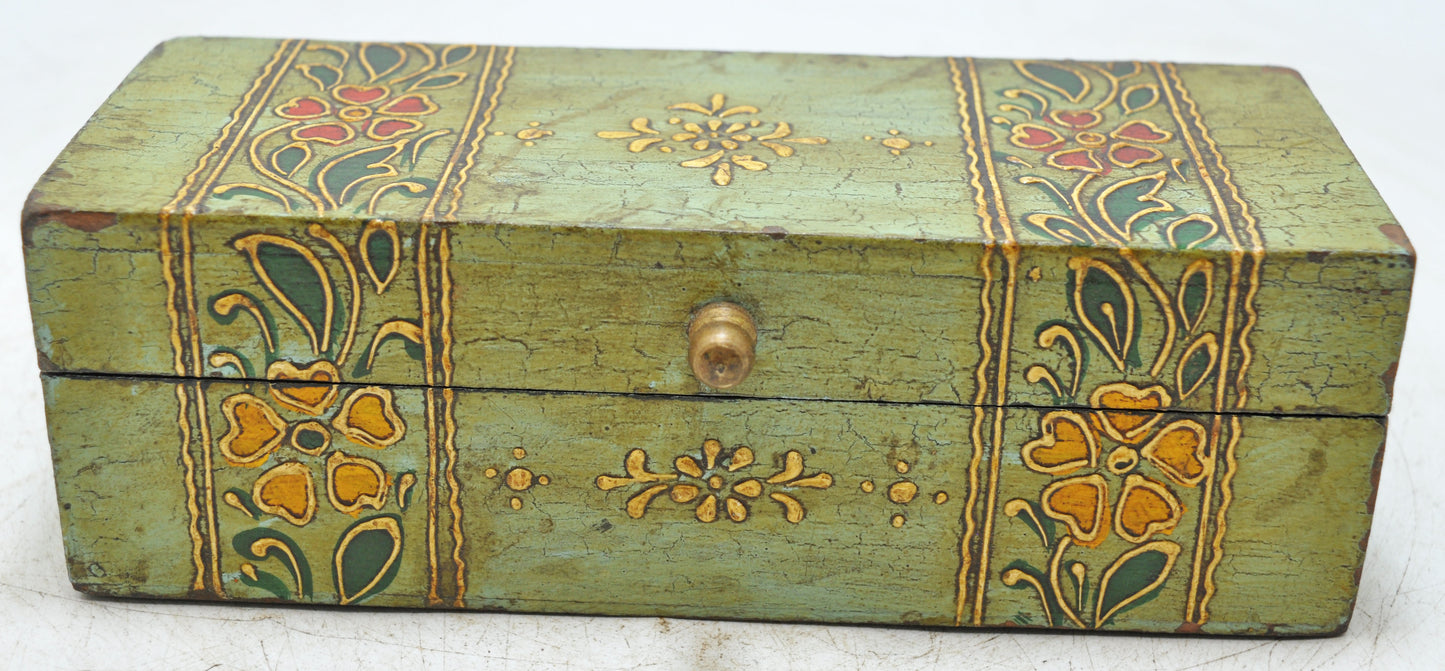 Vintage Wooden Pencil Stationary Box Original Old Hand Crafted Painted