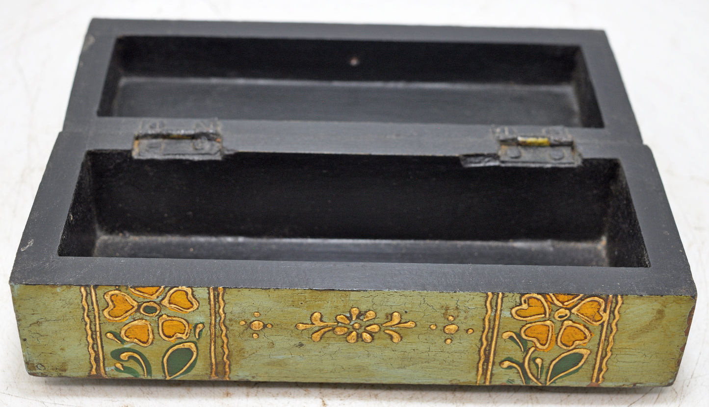 Vintage Wooden Pencil Stationary Box Original Old Hand Crafted Painted