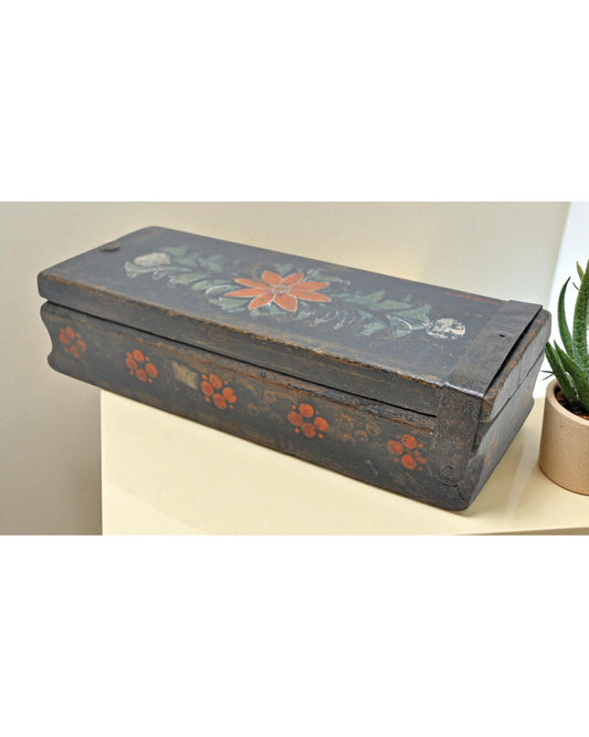 Antique Wooden Pencil Stationary Box Original Old Hand Crafted Fine Painted