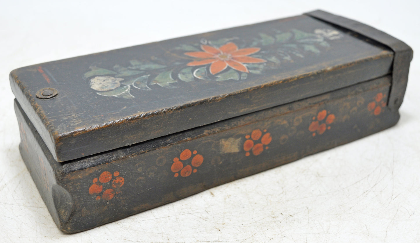 Antique Wooden Pencil Stationary Box Original Old Hand Crafted Fine Painted