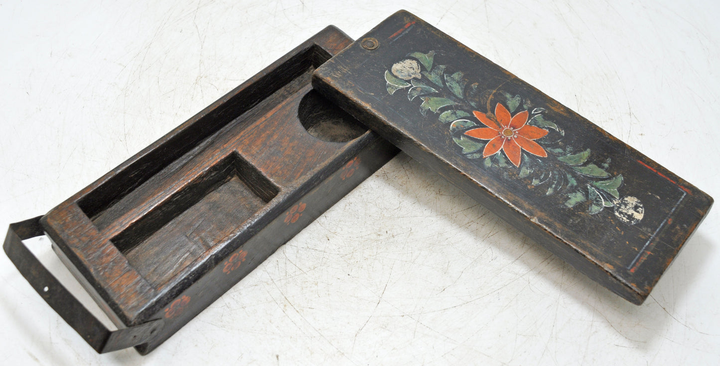 Antique Wooden Pencil Stationary Box Original Old Hand Crafted Fine Painted
