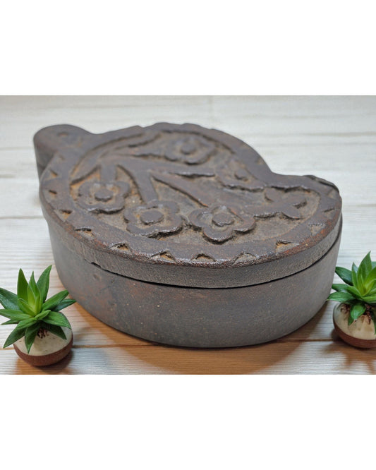 Vintage Wooden Small Kum Kum Powder Tika Box Original Old Hand Carved