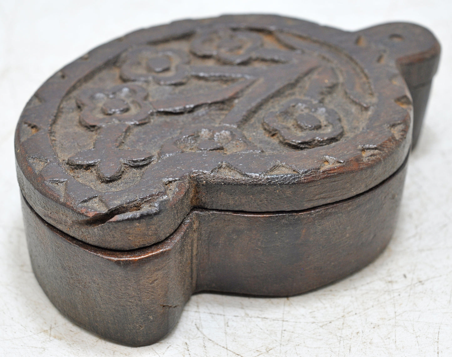 Vintage Wooden Small Kum Kum Powder Tika Box Original Old Hand Carved