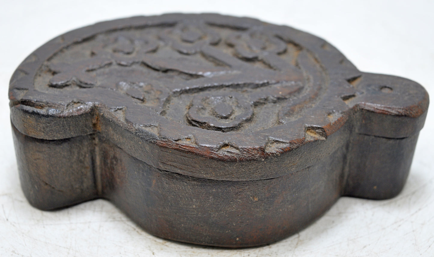 Vintage Wooden Small Kum Kum Powder Tika Box Original Old Hand Carved
