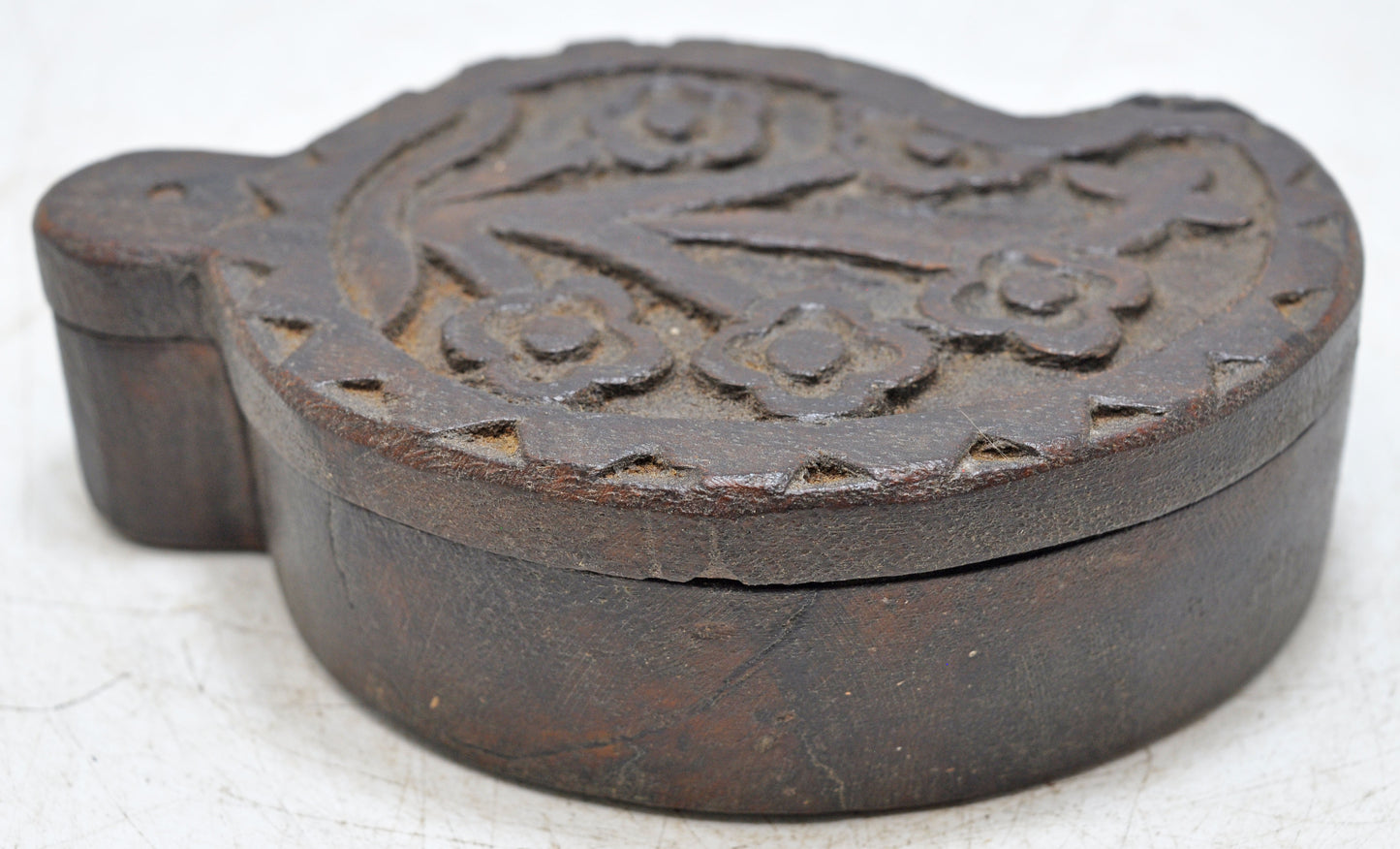 Vintage Wooden Small Kum Kum Powder Tika Box Original Old Hand Carved