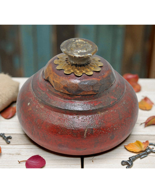 Antique Wooden Small Kum Kum Powder Tika Box Original Old Hand Carved