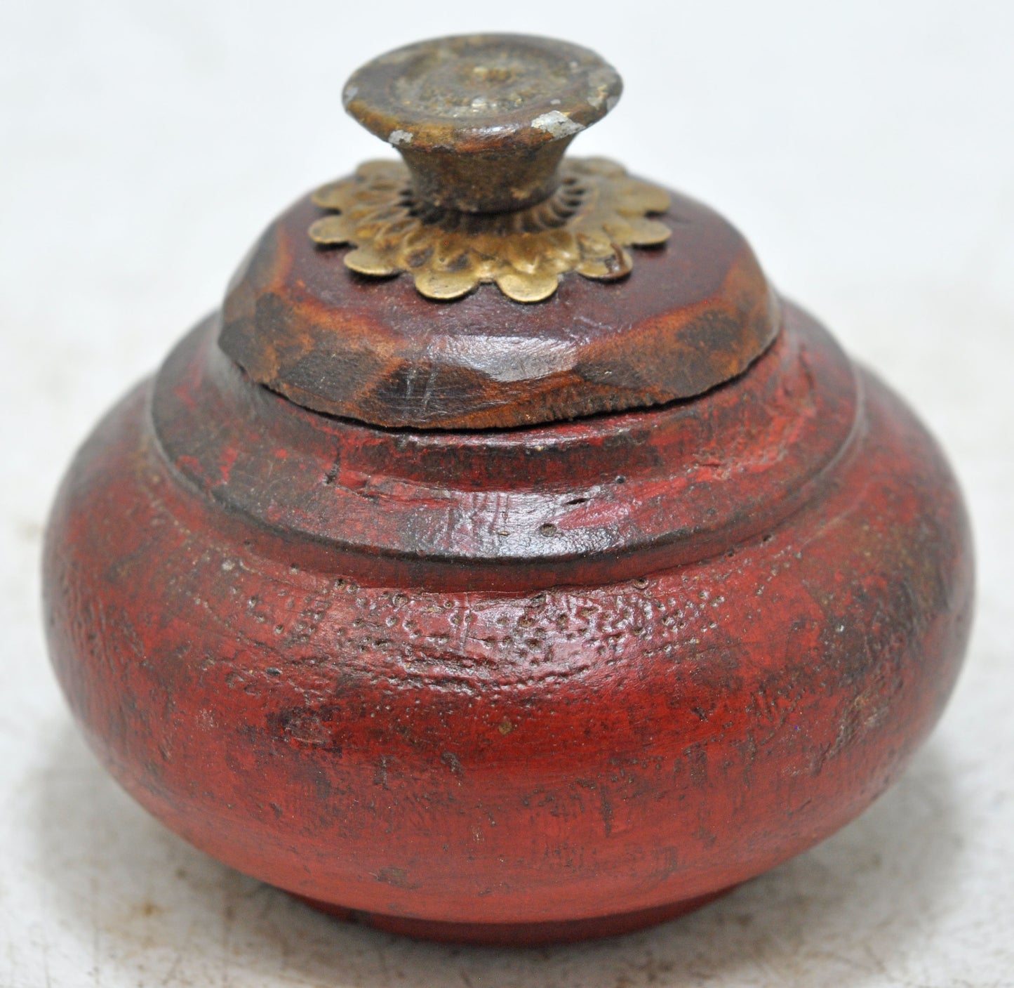 Antique Wooden Small Kum Kum Powder Tika Box Original Old Hand Carved