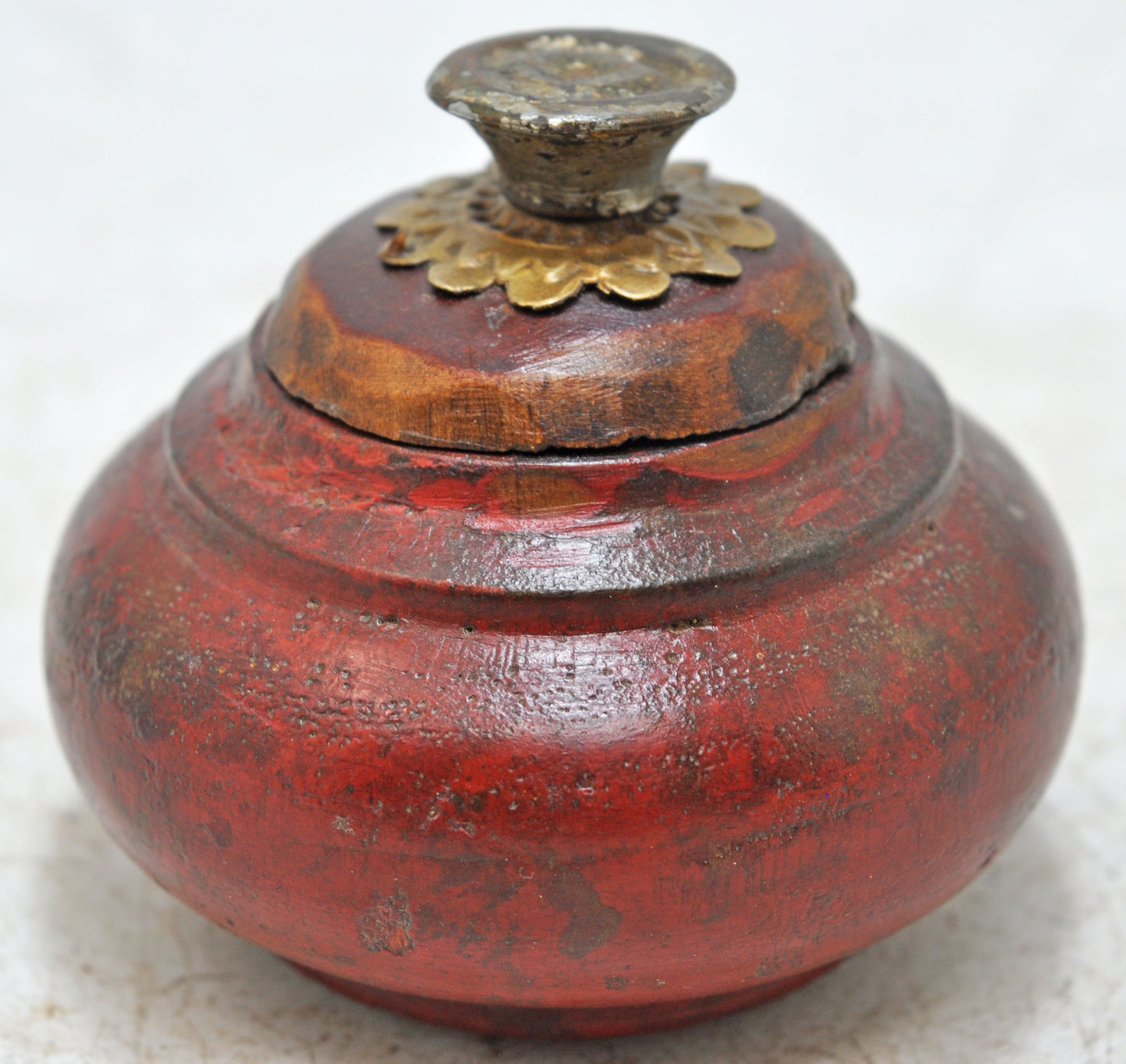 Antique Wooden Small Kum Kum Powder Tika Box Original Old Hand Carved