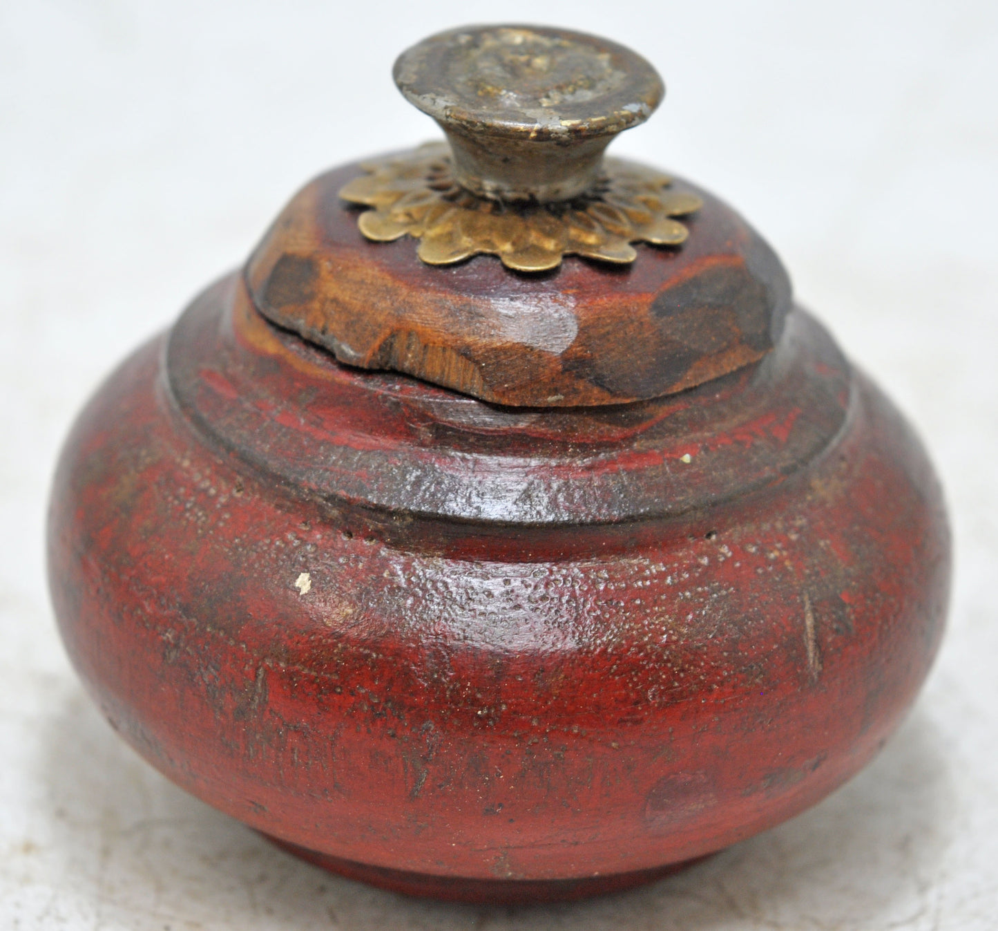 Antique Wooden Small Kum Kum Powder Tika Box Original Old Hand Carved