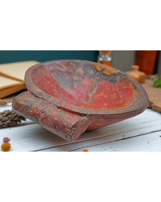 Antique Wooden Kitchenware Spice Bowl Original Old Hand Carved Painted