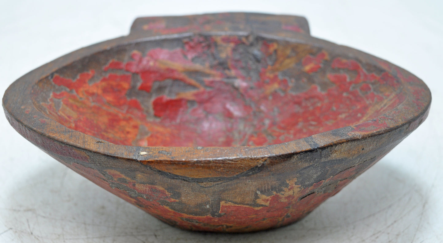 Antique Wooden Kitchenware Spice Bowl Original Old Hand Carved Painted