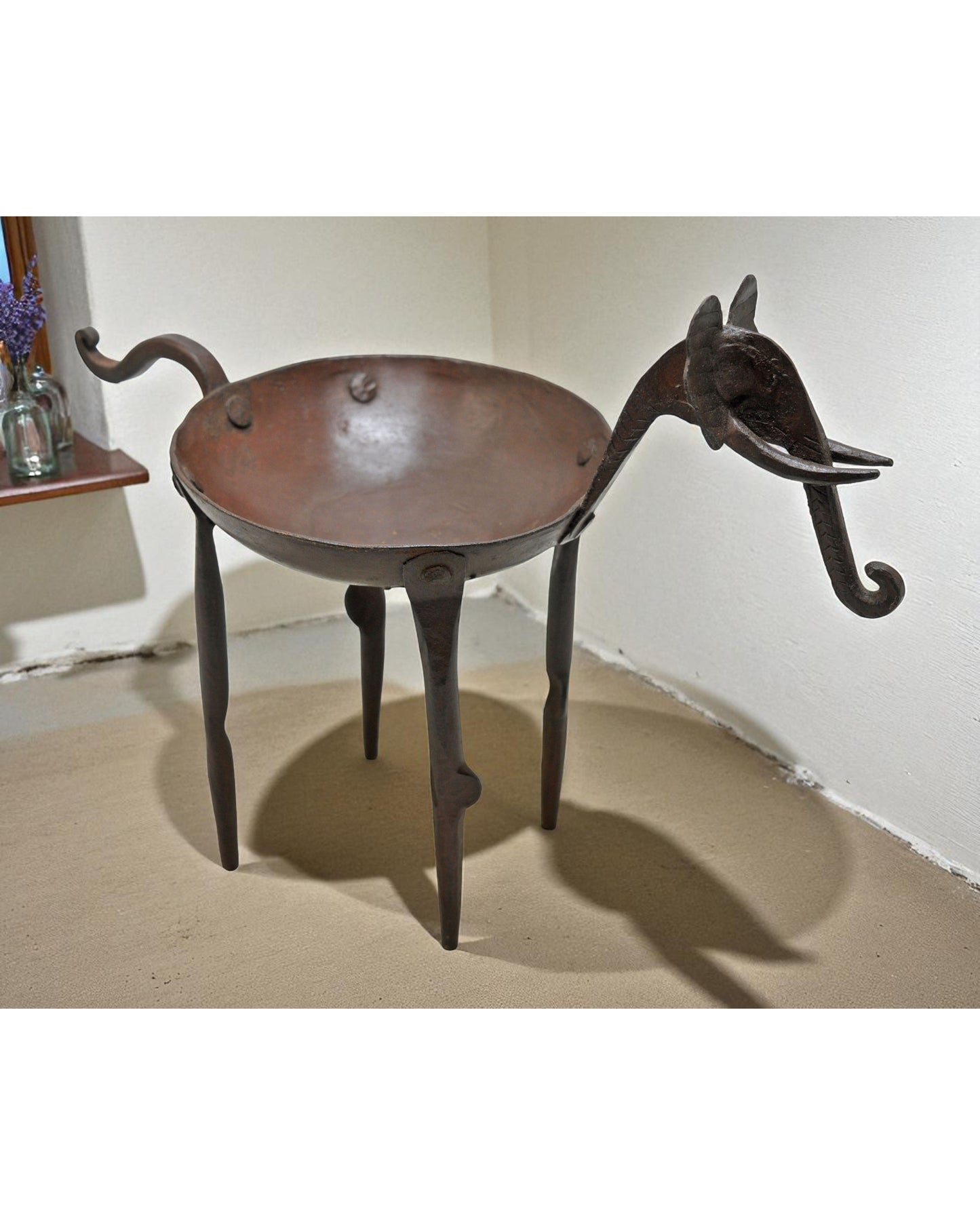 Vintage Iron Elephant Shaped Candle Holder Original Old Hand Crafted