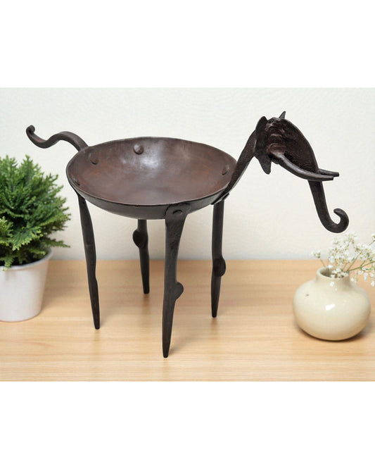 Vintage Iron Elephant Shaped Candle Holder Original Old Hand Crafted