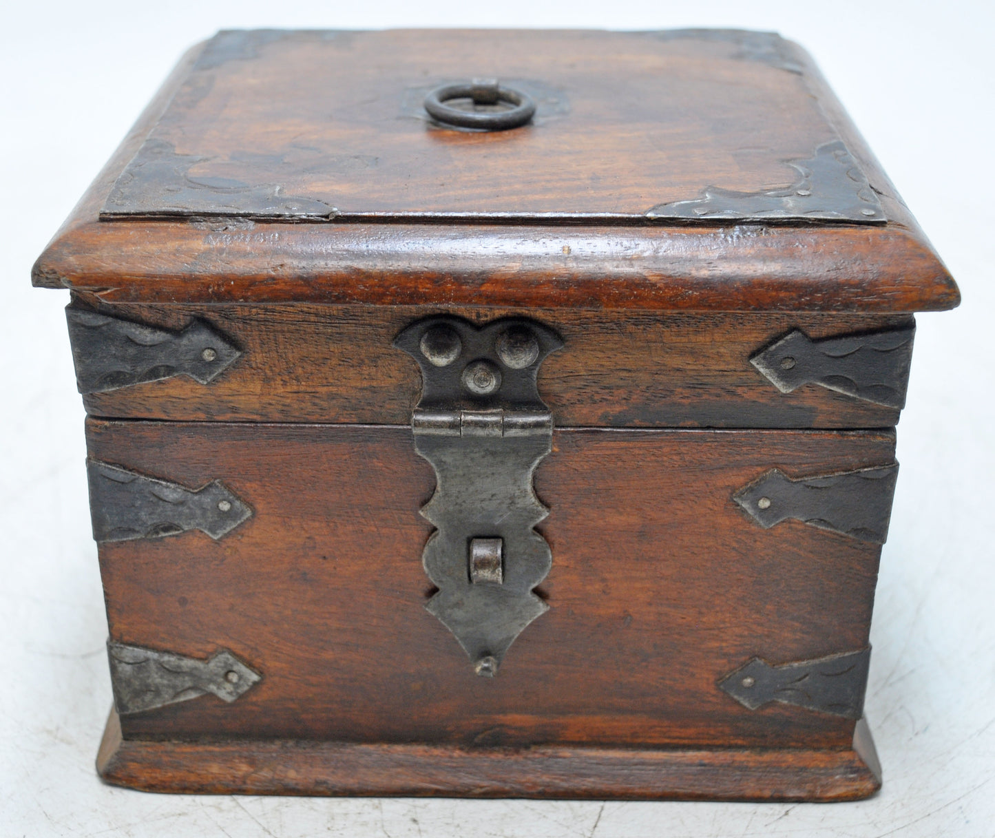 Vintage Wooden Square Storage Box Original Old Hand Crafted Metal Fitted