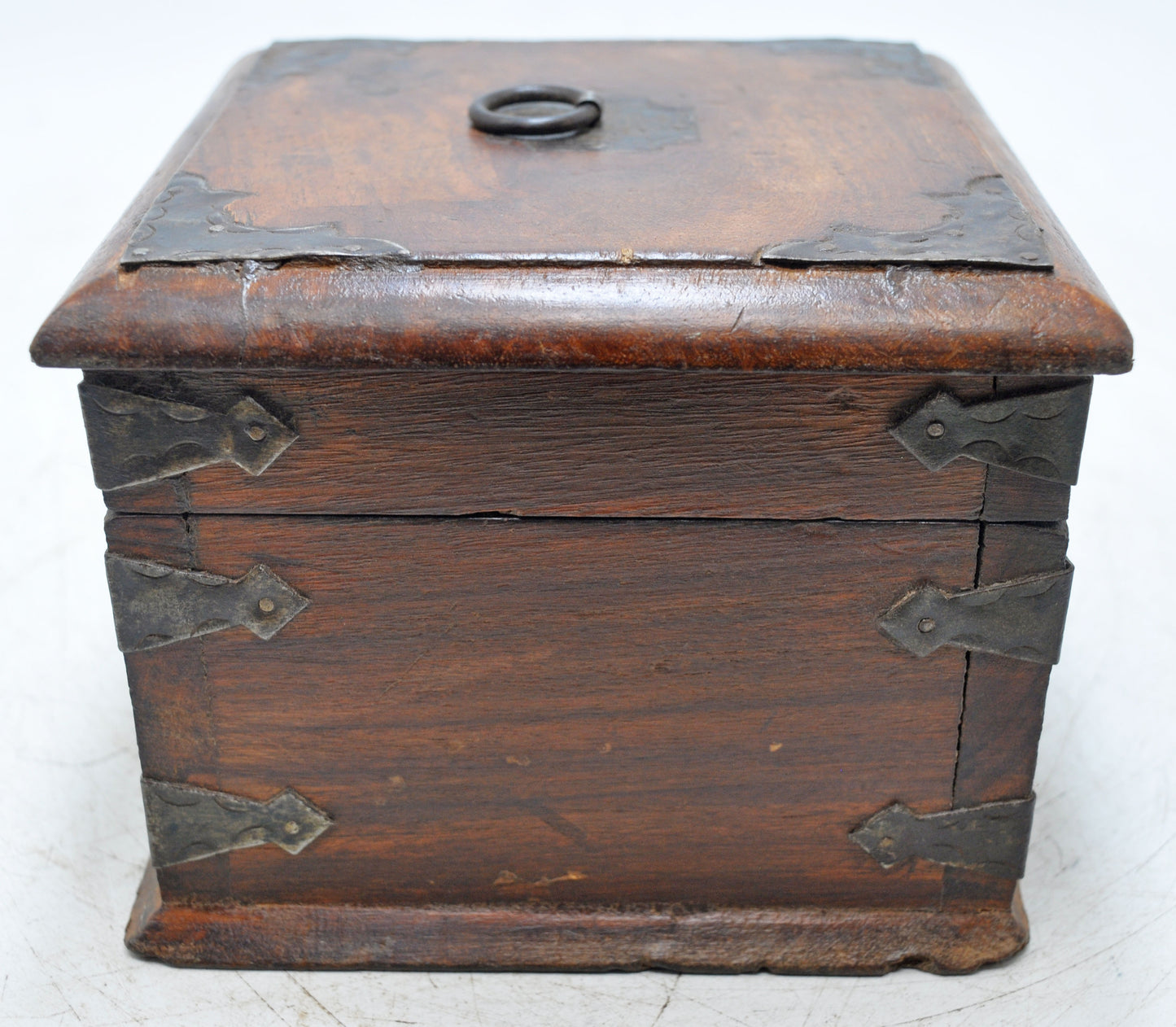 Vintage Wooden Square Storage Box Original Old Hand Crafted Metal Fitted