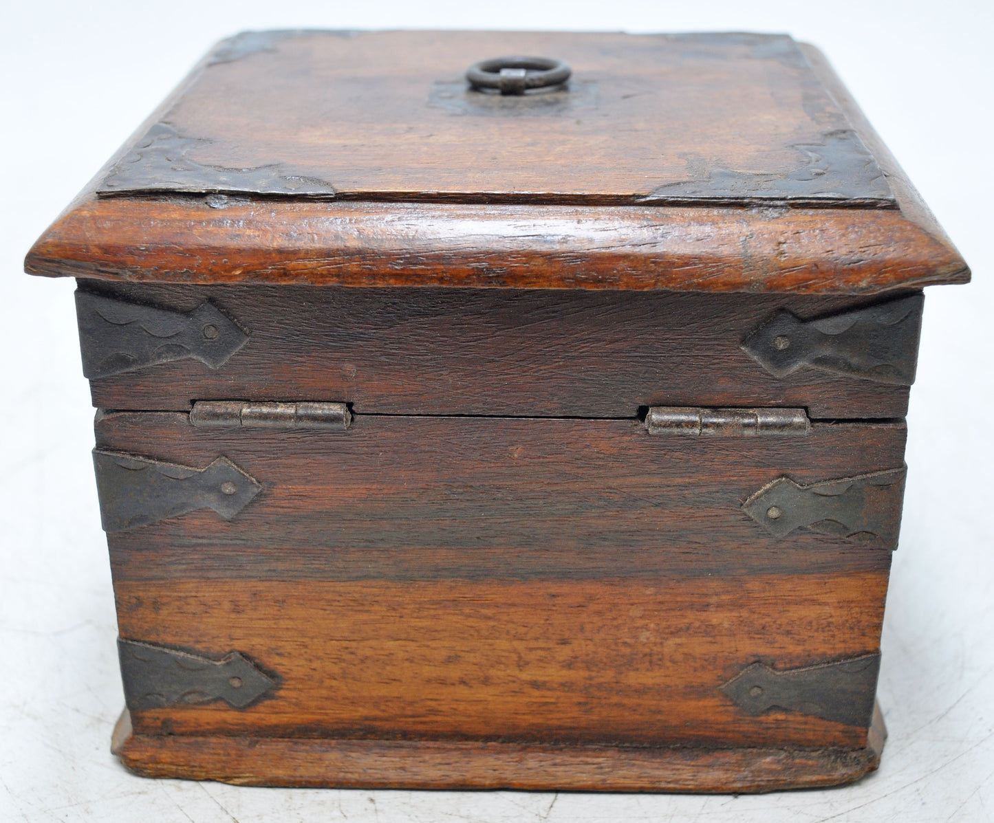 Vintage Wooden Square Storage Box Original Old Hand Crafted Metal Fitted