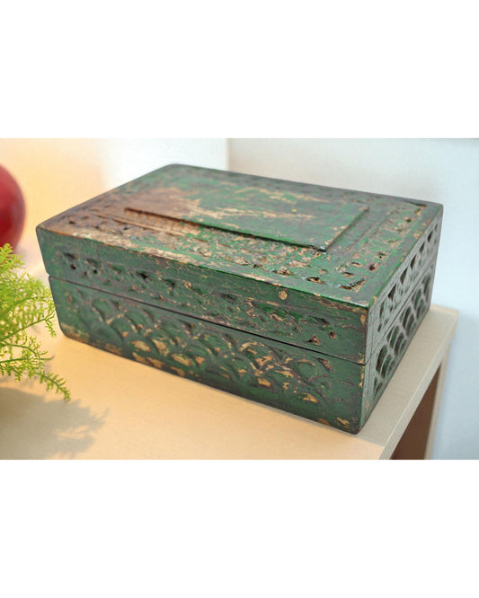 Vintage Wooden Small Jewelery Box Original Old Hand Crafted Painted