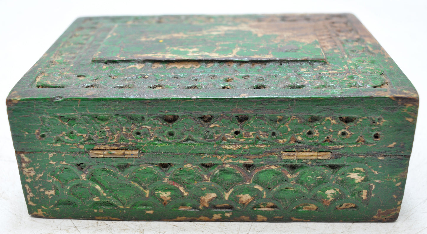 Vintage Wooden Small Jewelery Box Original Old Hand Crafted Painted