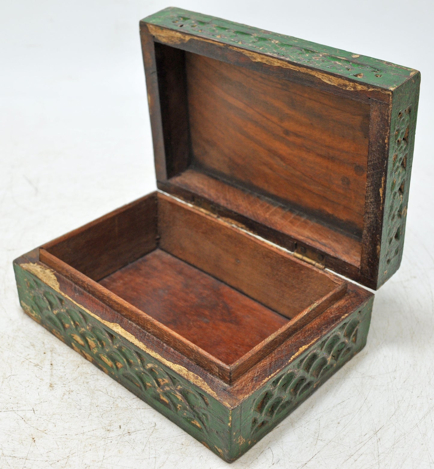Vintage Wooden Small Jewelery Box Original Old Hand Crafted Painted