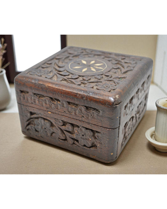 Vintage Wooden Small Fine Carved Jewelery Box Original Old Hand Crafted