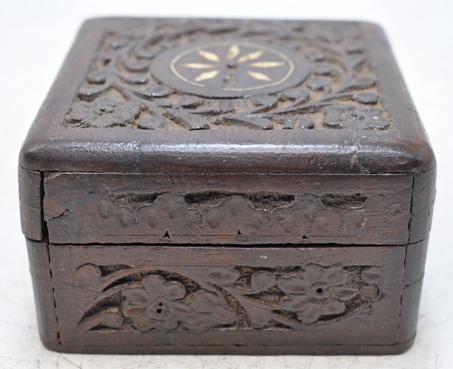 Vintage Wooden Small Fine Carved Jewelery Box Original Old Hand Crafted