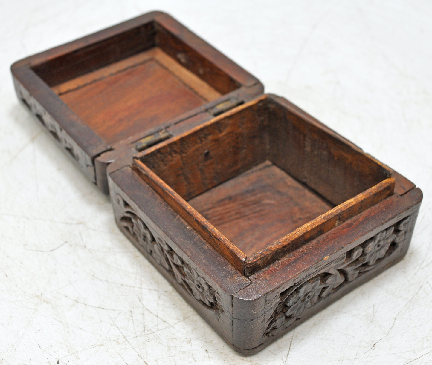 Vintage Wooden Small Fine Carved Jewelery Box Original Old Hand Crafted