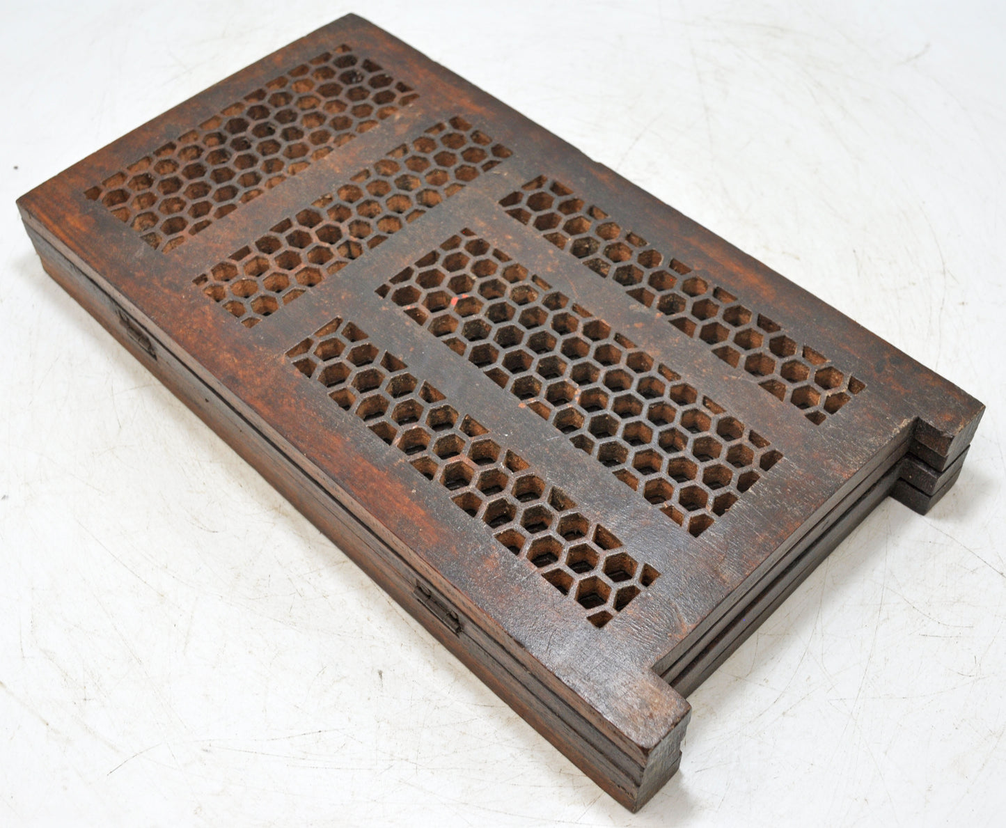 Vintage Wooden Short Desk Screen Original Old Fine Hand Carved Jali Design