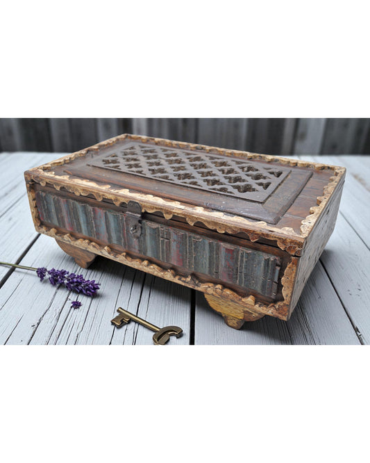 Antique Wooden Storage Chest Box Original Old Hand Crafted Fine Carved