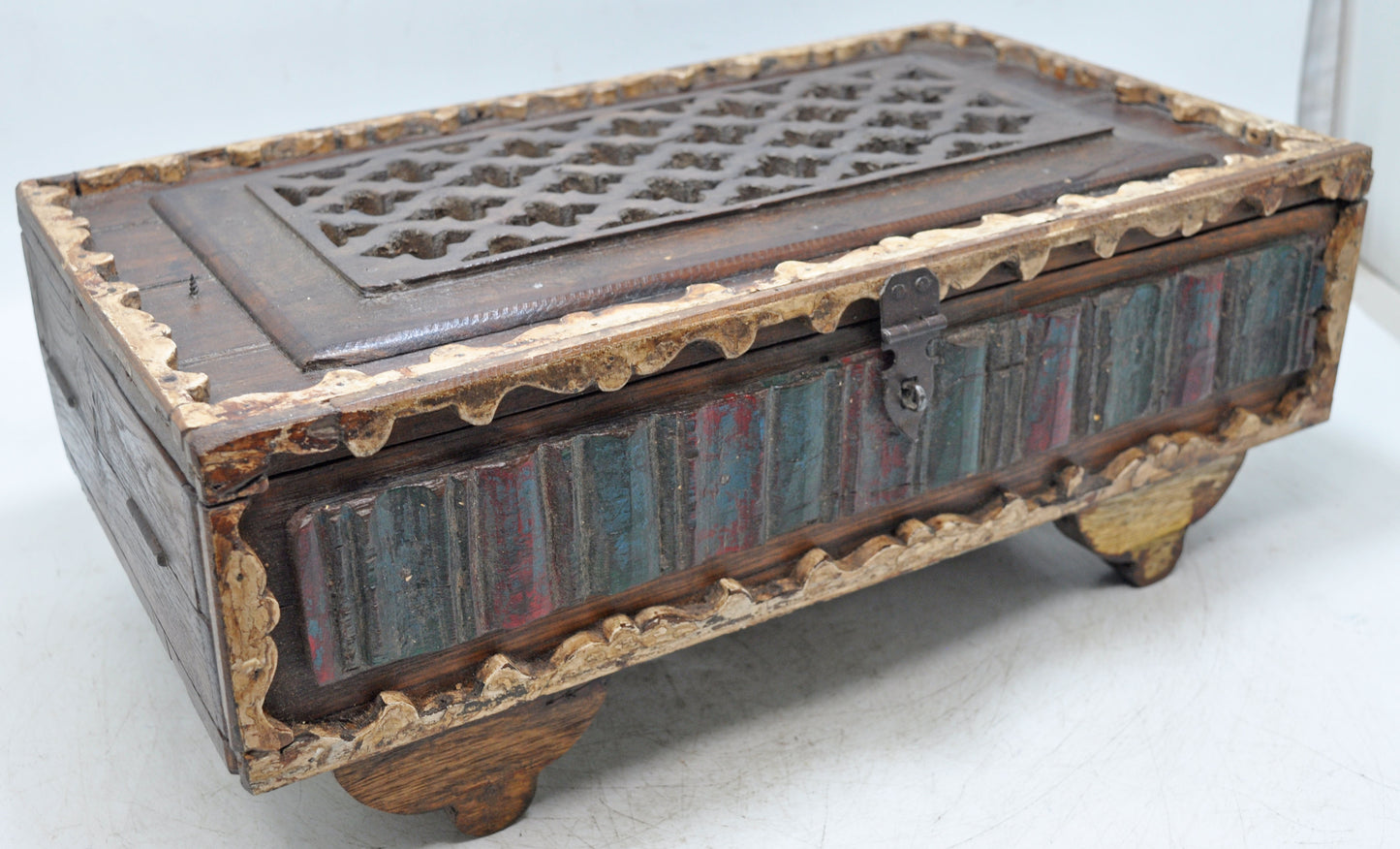 Antique Wooden Storage Chest Box Original Old Hand Crafted Fine Carved